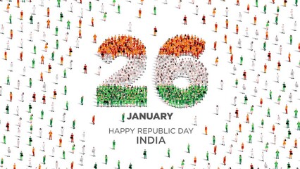 Happy Republic Day India. A large group of people form to create the number 26 as India celebrates its Republic Day on the 26th of January. 4K video.