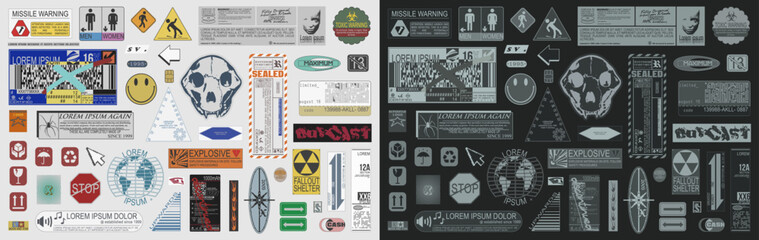 Industrial label, tag, warning sign, retro style logo vector collection © Anjar G