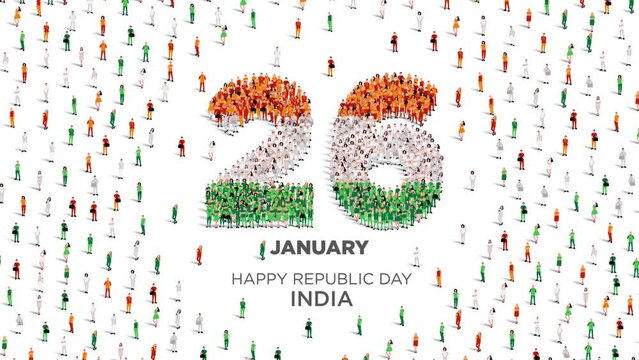 Happy Republic Day India. A large group of people form to create the number 26 as India celebrates its Republic Day on the 26th of January. 4K video.