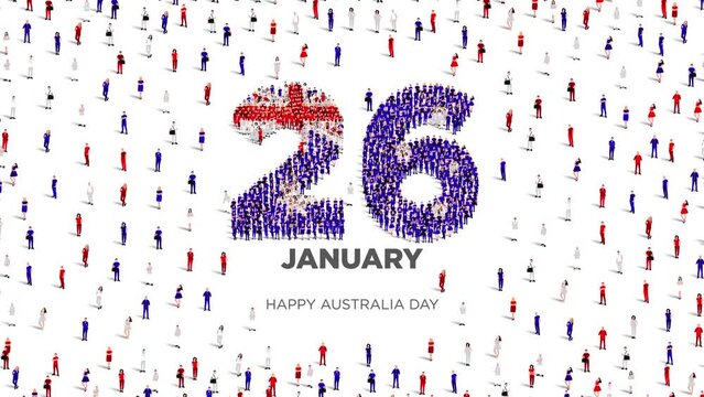 Happy Australia Day. A large group of people form to create the number 26 as Australia celebrates its Australia Day on the 26th of January. 4K video.