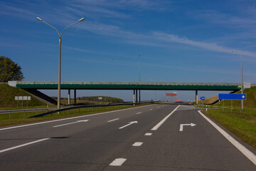 Bridge, roadside and asphalt, blue sky in the city streets in public places.