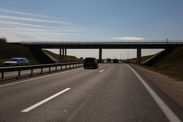 Bridge, roadside and asphalt, blue sky in the city streets in public places.