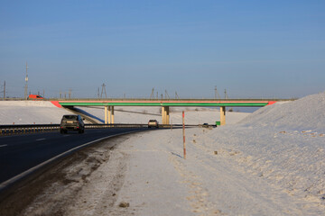 landscapes and road, Winter frosty snowy day 