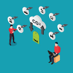Business people with carbon tax isometric 3d vector illustration concept for banner, website, illustration, landing page, flyer, etc.