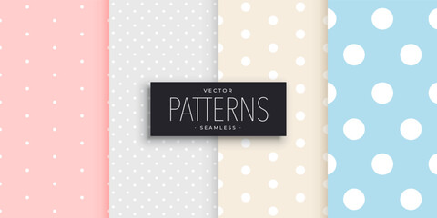 Cute polka dot patterns set. Seamless background. Pastel soft colors. Vector illustration. © Kateryna