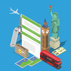 Travel insurance with world landmarks isometric 3d vector illustration concept for banner, website, illustration, landing page, flyer, etc.