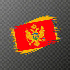 Montenegro national flag. Grunge brush stroke. Vector illustration on transparent background.