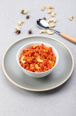 Gajar ka halwa is a delicious carrot-based sweet dessert pudding from Punjab, India. Served in winters, weddings and festivals.