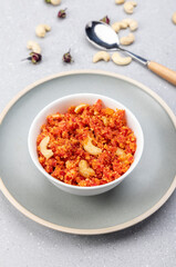 Gajar ka halwa is a delicious carrot-based sweet dessert pudding from Punjab, India. Served in winters, weddings and festivals.