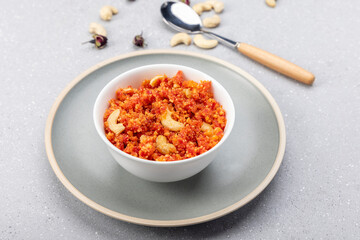 Gajar ka halwa is a delicious carrot-based sweet dessert pudding from Punjab, India. Served in winters, weddings and festivals.