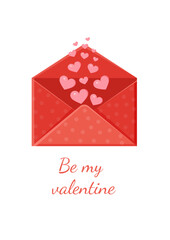 Greeting card with an envelope. Love message. Love letter for Valentine's Day for poster, print, holiday card.