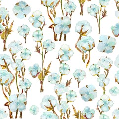 Seamless watercolor pattern with cotton buds and branches
