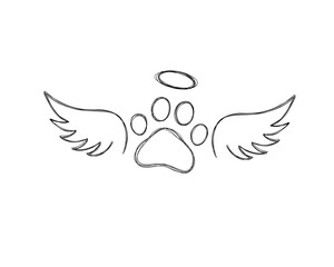 Dog paw, dog footprint and angel wings - pet care. dog footprint tattoo idea