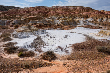 Landscape of multi-colored clay dunes. Mars on earth.