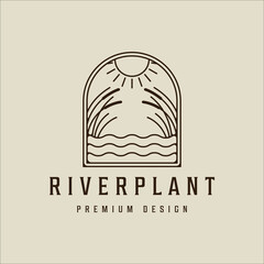 Fototapeta premium river plant reed logo line art vector simple illustration template icon graphic design. cattails grass nature sign or symbol for environment natural concept with badge and typography