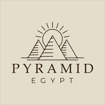 pyramid logo line art vector simple illustration template icon graphic design. egypt destination sign or symbol for travel business with minimalist concept
