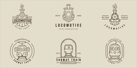 set of locomotive and train logo line art simple vector illustration template icon graphic design. bundle collection of various transportation sign or symbol for business