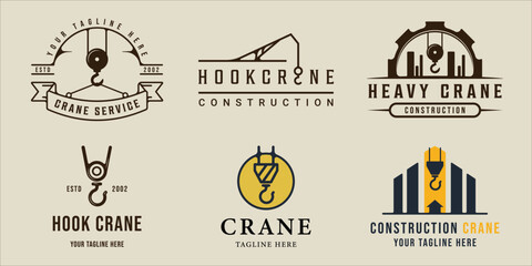 set of hook crane logo vintage vector illustration template icon graphic design. bundle collection of various retro construction sign or symbol for industry and company concept