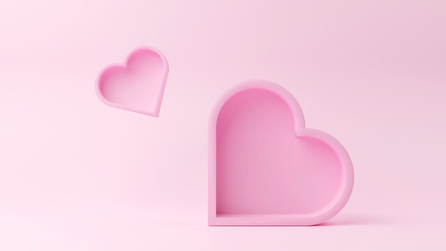 Pink heart icon on pink background. 3D Render. Happy valentine day concept.