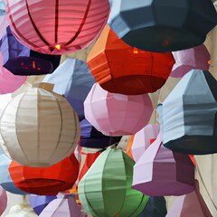 colorful lanterns in the air