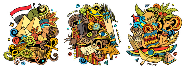 Egypt cartoon vector doodle designs set.