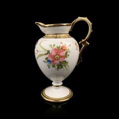 vintage milk jug with floral pattern. antique tea service.