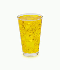 Clean water Yellow nectar in a glass with ice white drinking isolated on white background. to prepare for drink. At parties or refreshing drinks at various festivals all over the world.