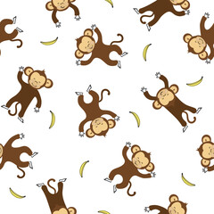 Seamless funny monkeys colorful collection. Cute animal wildlife character.