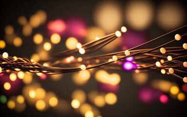Abstract close up fiber optics light for background. Holiday concept. Optic communication and technology background. Optical lighting with bokeh.	