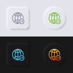 Globe icon with upload and download arrow symbol icon set, Multicolor neumorphism button soft UI Design for Web design, Application UI and more, Button, Vector.