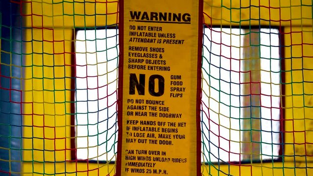  Trampoline.  Warning rules in playground park, for trampoline. Game time for children. Park Rules Poster. Information board.