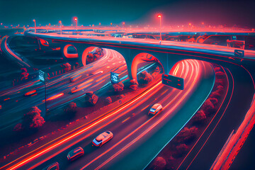 Obraz na płótnie Canvas Futuristic city with ultra speed highways, ai illustration