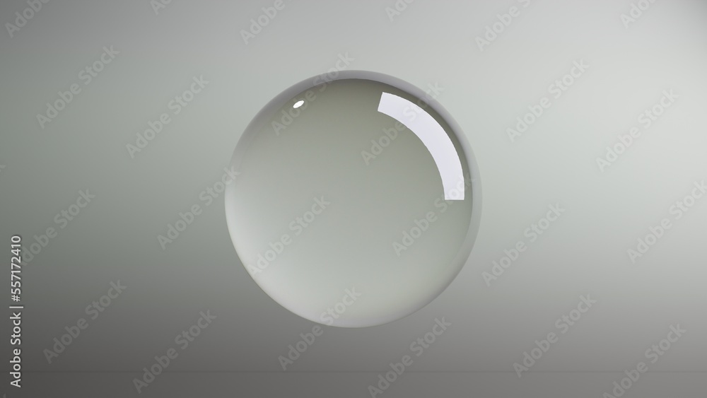 Poster 3d rendering of a large transparent sphere. a sphere made of glass. a drop of water. a ball on a gra