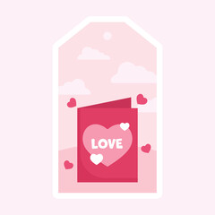 Flying Hearts With Love Card On Pink Clouds Pentagon Background.