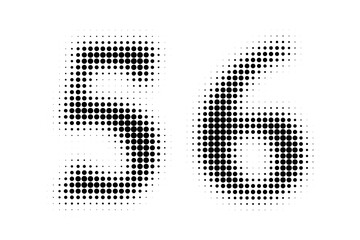 Number 56 Halftone. Pop art style. Halftone dotted backdrop. Design for web banners, wallpaper,sites vector illustration. Abstract Halftone Dotted Number.