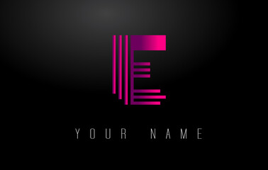 E Magenta Lines Letter Logo. Creative Line Letters Vector Template.