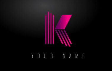 K Magenta Lines Letter Logo. Creative Line Letters Vector Template.