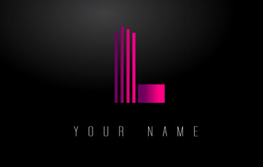 L Magenta Lines Letter Logo. Creative Line Letters Vector Template.