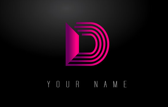 D Magenta Lines Letter Logo. Creative Line Letters Vector Template.
