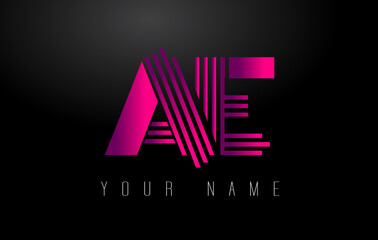 AE Magenta Lines Letter Logo. Creative Line Letters Vector Template.