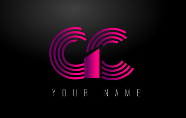 GC Magenta Lines Letter Logo. Creative Line Letters Vector Template.