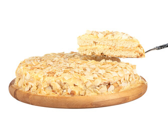 Piece of Swedish cream cake on a kitchen spatula.