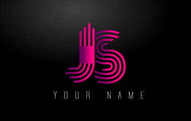 JS Magenta Lines Letter Logo. Creative Line Letters Vector Template.