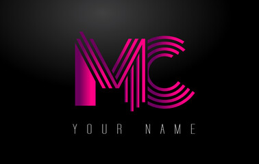 MC Magenta Lines Letter Logo. Creative Line Letters Vector Template.