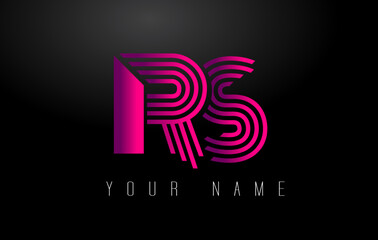 RS Magenta Lines Letter Logo. Creative Line Letters Vector Template.