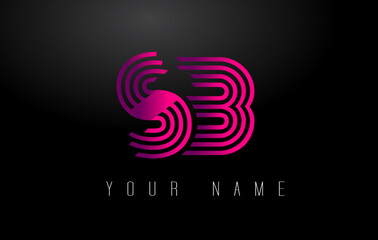 SB Magenta Lines Letter Logo. Creative Line Letters Vector Template.