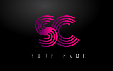 SC Magenta Lines Letter Logo. Creative Line Letters Vector Template.