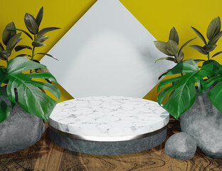 Yellow Product Display 3D Marble Podium with Nature Minimal Background - 557175000