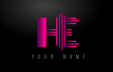 HE Magenta Lines Letter Logo. Creative Line Letters Vector Template.