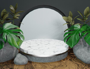 Product Display 3D Marble Podium with Nature Minimal Background - 557175038